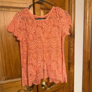 Maurices Coral Lace Short Sleeve Top